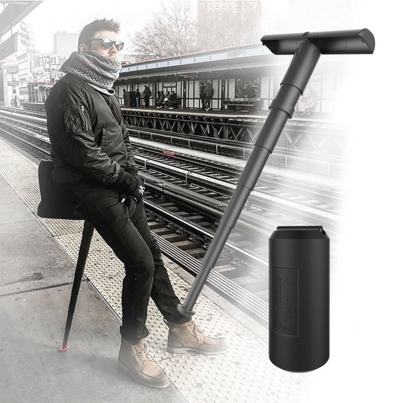 Portable Folding Stool with Adjustable Height for Travel, Commuting, Queueing, and Outdoor Activities β Compact Collapsible Single-Leg Seat with Sturdy Steel Core and Non-Slip Base, Perfect On-the-Go Seating Solution (Black)